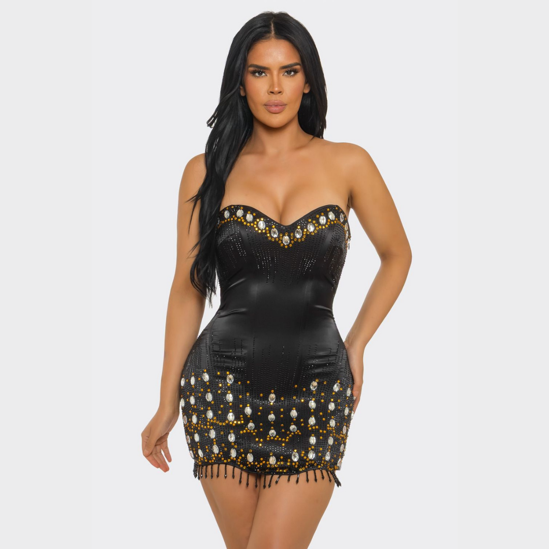 Strapless Rhinestone Bodycon Mini Dress | Glam Luxury Party Dress