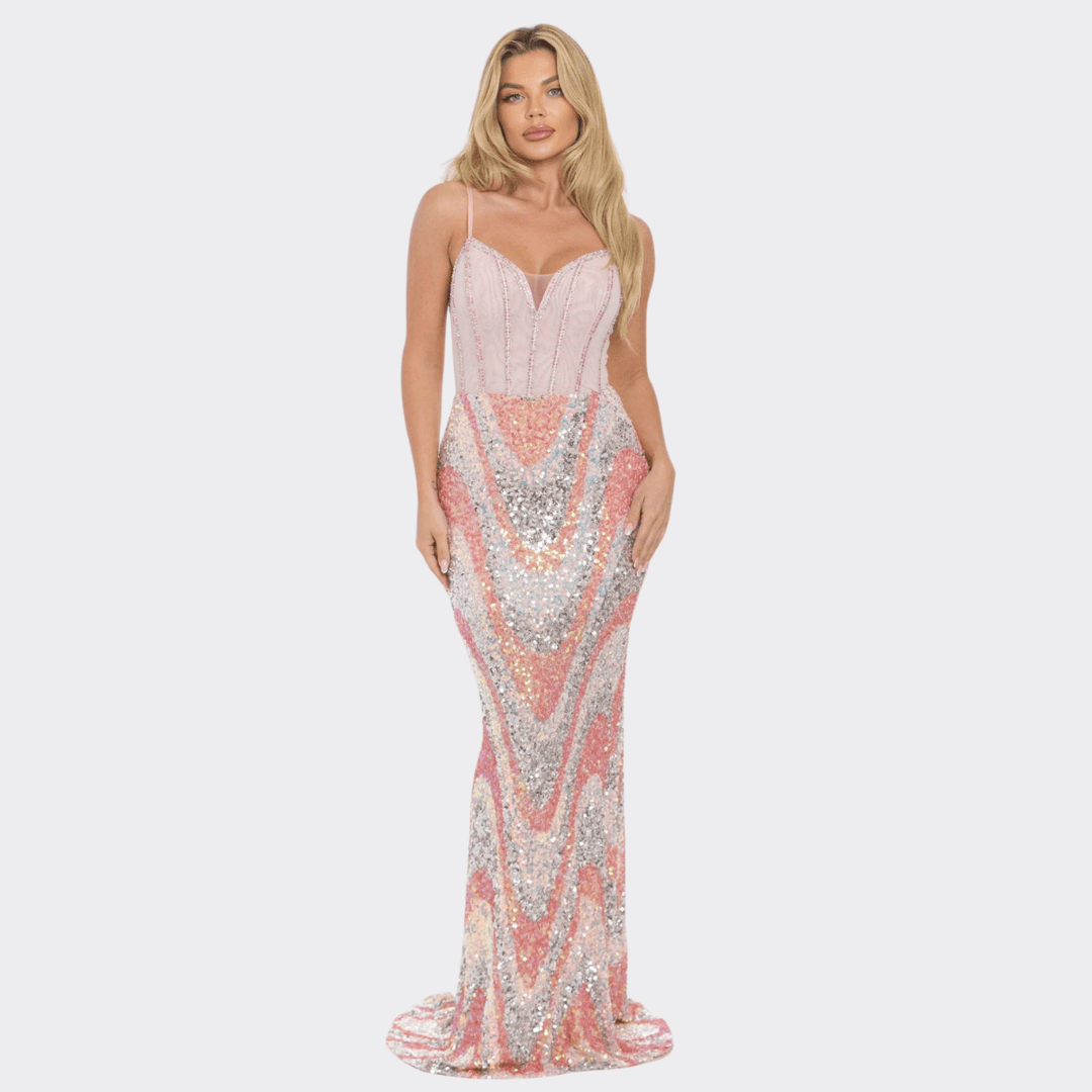 boutique sequin & mesh maxi dress Sequin Mesh Maxi Dress in Blue