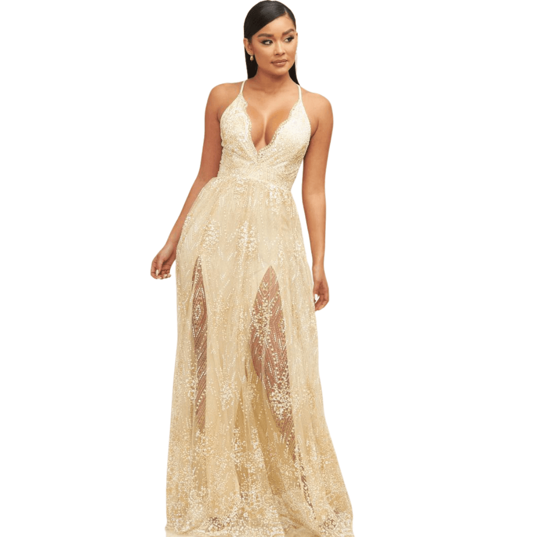 Sandy Glitter Floral Maxi Dress-Ivory La Belle Gina Boutique Sandy Glitter Floral Maxi Dress-Ivory La Belle Gina Boutique