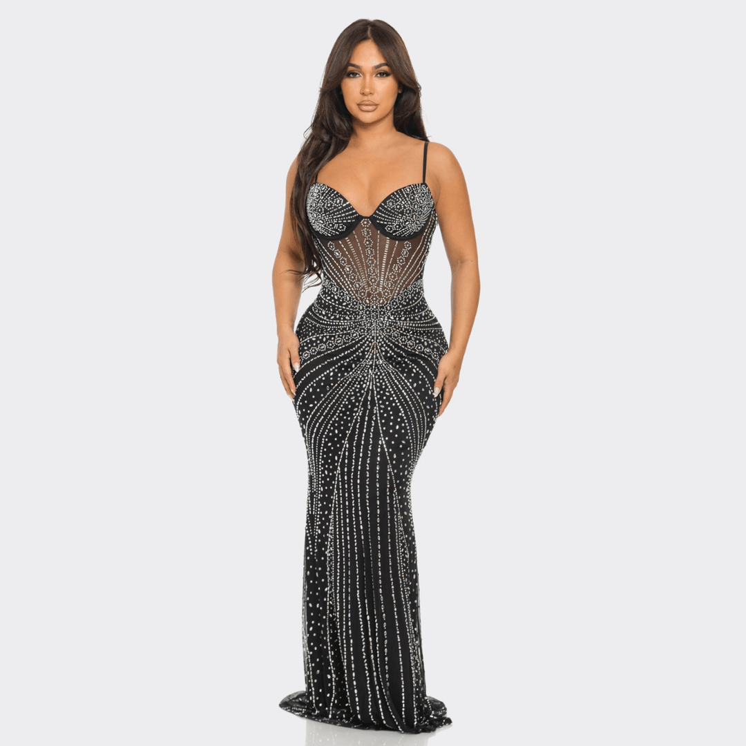 Deborah Maxi Dress With Rhinestones | Elegant Evening Wear White / L Deborah Maxi Dress With Rhinestones | Elegant Evening Wear White / L