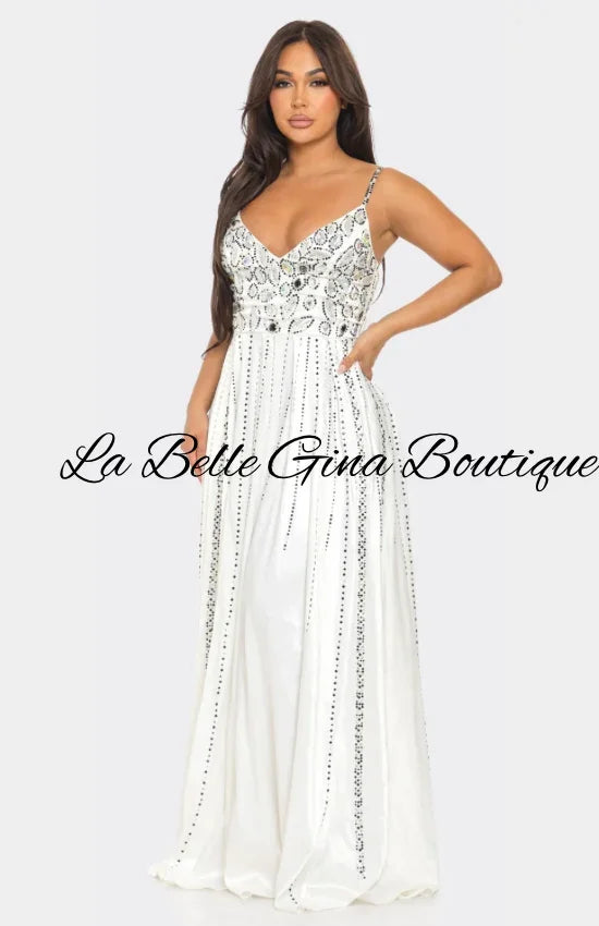 Gina Luxury Rhinestone Embellished Evening Gown – Long Prom, Gala & Red Carpet Dress