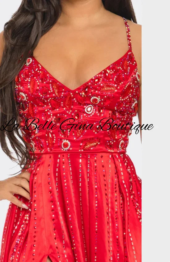 Gina Luxury Rhinestone Embellished Evening Gown – Long Prom, Gala & Red Carpet Dress