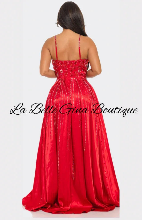 Gina Luxury Rhinestone Embellished Evening Gown – Long Prom, Gala & Red Carpet Dress