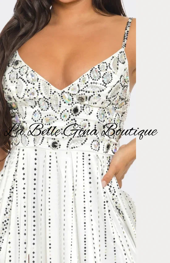 Gina Luxury Rhinestone Embellished Evening Gown – Long Prom, Gala & Red Carpet Dress