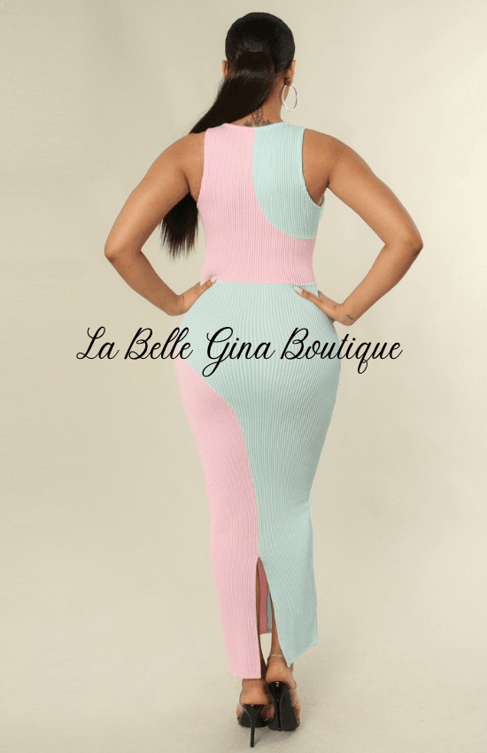 two-tone dress casual Women's Two-Tone Floral Maxi Dress Square Neck Short Sleeve Belted Casual Party Dress