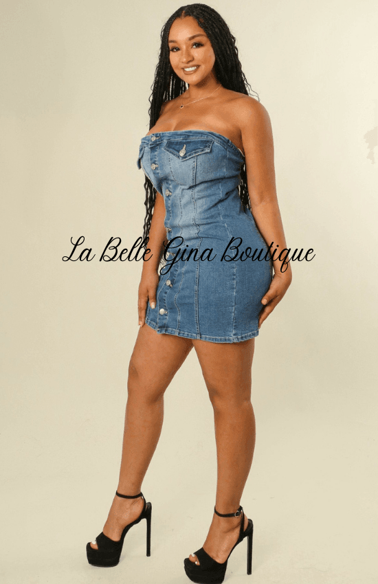 Mya Button Down Bodycon Tube Denim Mini Dress Bodycon Casual Dress Denim / Large Mya Button Down Bodycon Tube Denim Mini Dress Bodycon Casual Dress Denim / Large