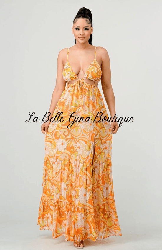 June Floral Chiffon Drawstring Front Tie with Bra Slitted Maxi Dress La Belle Gina Boutique June Floral Chiffon Drawstring Front Tie with Bra Slitted Maxi Dress La Belle Gina Boutique