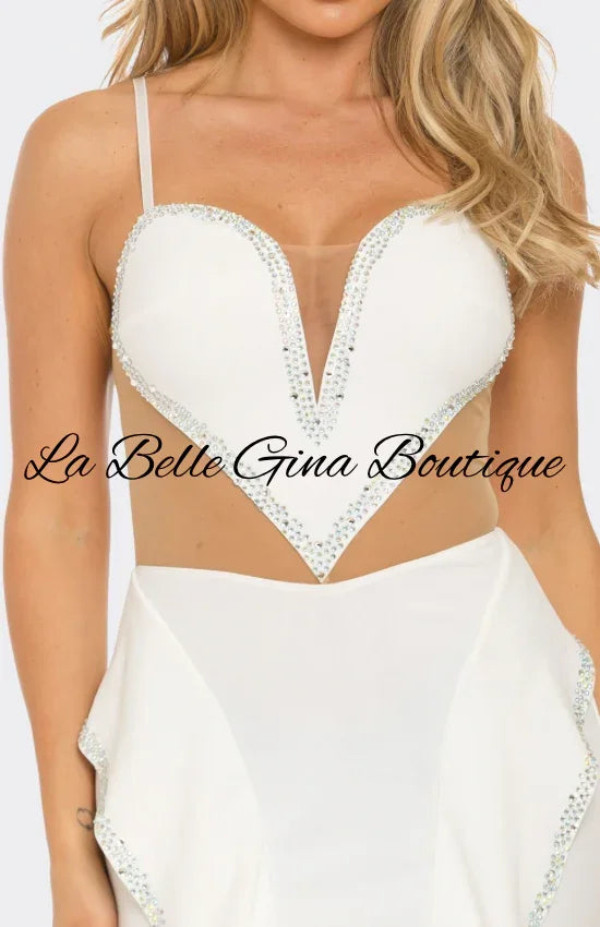 Elegant Black & White Crystal Embellished Sheer Cutout Gown – Luxury Evening Dress