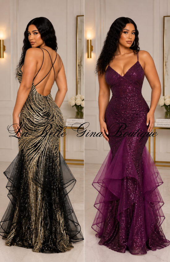 Lidia Glued Glitter Swirl Sleeveless Maxi Dress-Gold