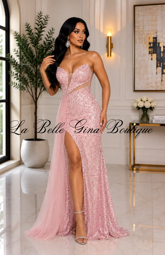 Sequin Strapless Slit Maxi Dress – Sparkling Evening Gown for Prom, Gala & Special Events