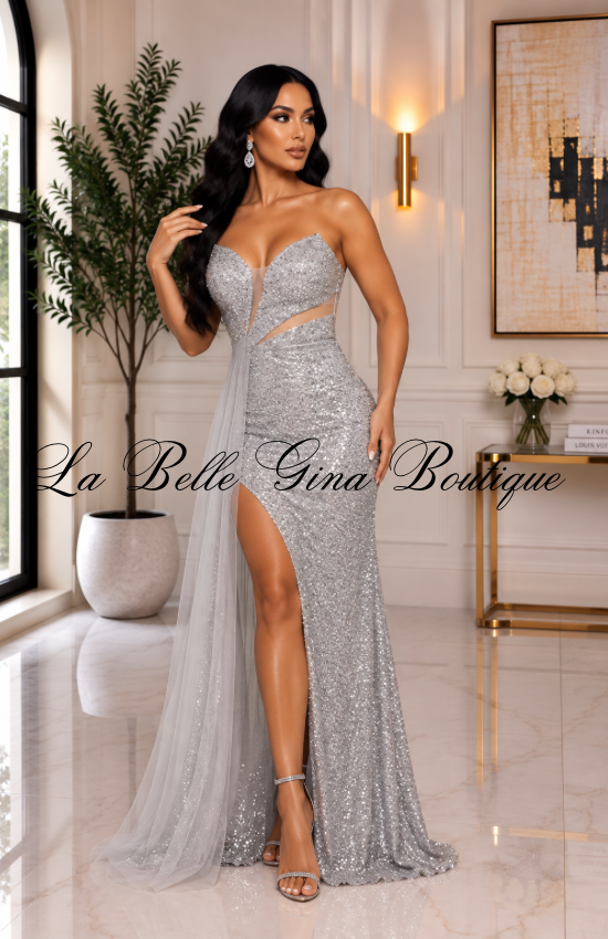 Sequin Strapless Slit Maxi Dress – Sparkling Evening Gown for Prom, Gala & Special Events