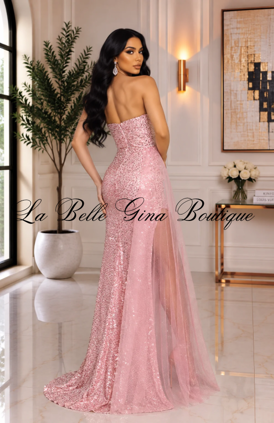 Sequin Strapless Slit Maxi Dress – Sparkling Evening Gown for Prom, Gala & Special Events