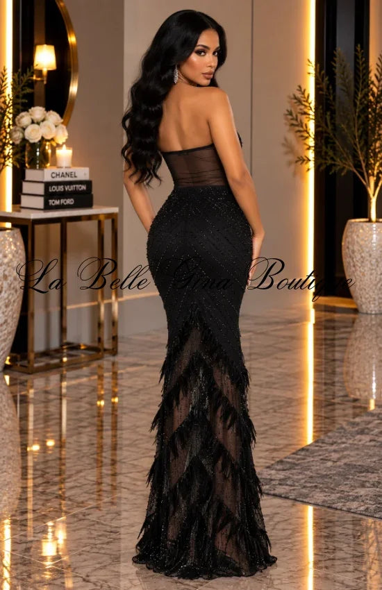 Rhinestone Corset Fringe Maxi Gown