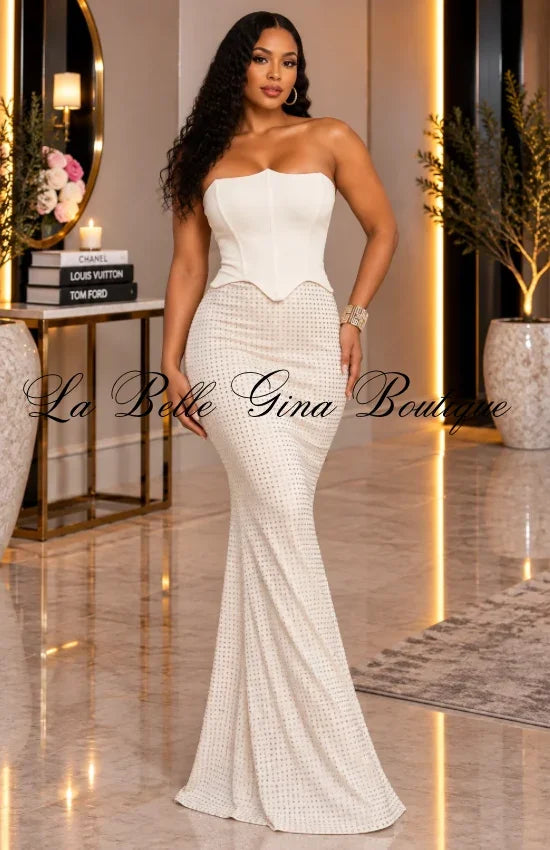Strapless Rhinestone Mermaid Maxi Dress – Elegant Corset Formal Gown for Women
