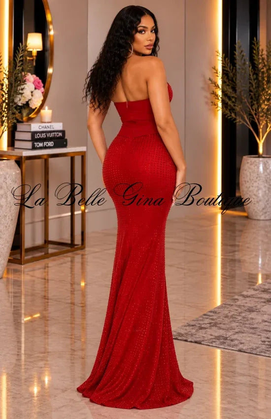 Strapless Rhinestone Mermaid Maxi Dress – Elegant Corset Formal Gown for Women