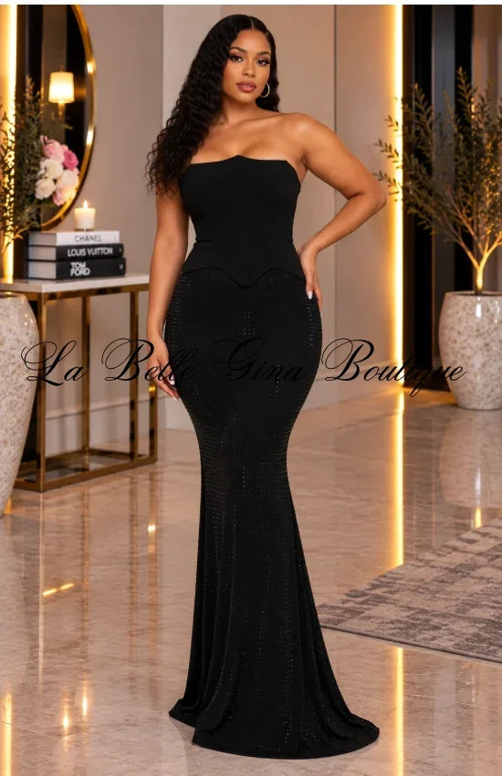 Strapless Rhinestone Mermaid Maxi Dress – Elegant Corset Formal Gown for Women