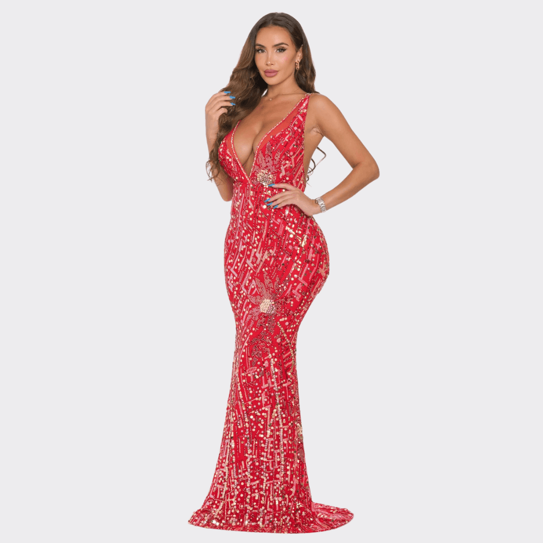 Vena Rhinestone/Sequin V-Neck Mermaid Maxi Dress La Belle Gina Boutique Vena Rhinestone/Sequin V-Neck Mermaid Maxi Dress La Belle Gina Boutique