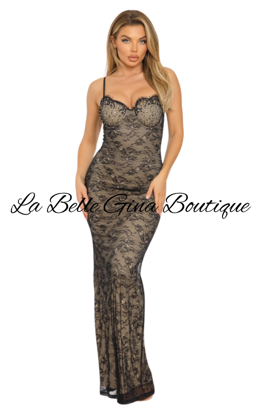 Black Lace Maxi Gown – Bodycon Formal Evening Dress | La Belle Gina Boutique