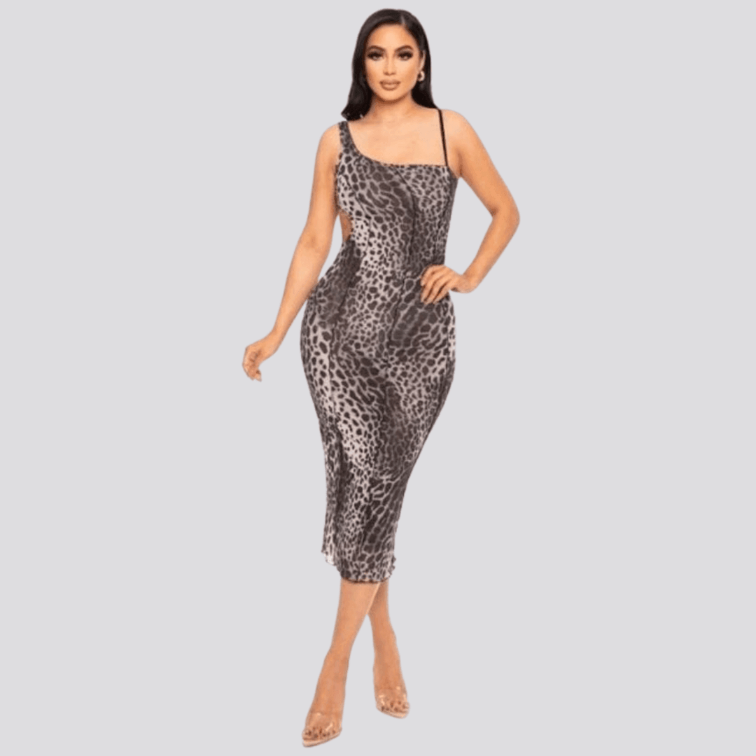 Rose Classic Leopard see through Print Cut Out Sides Dress Black / Small