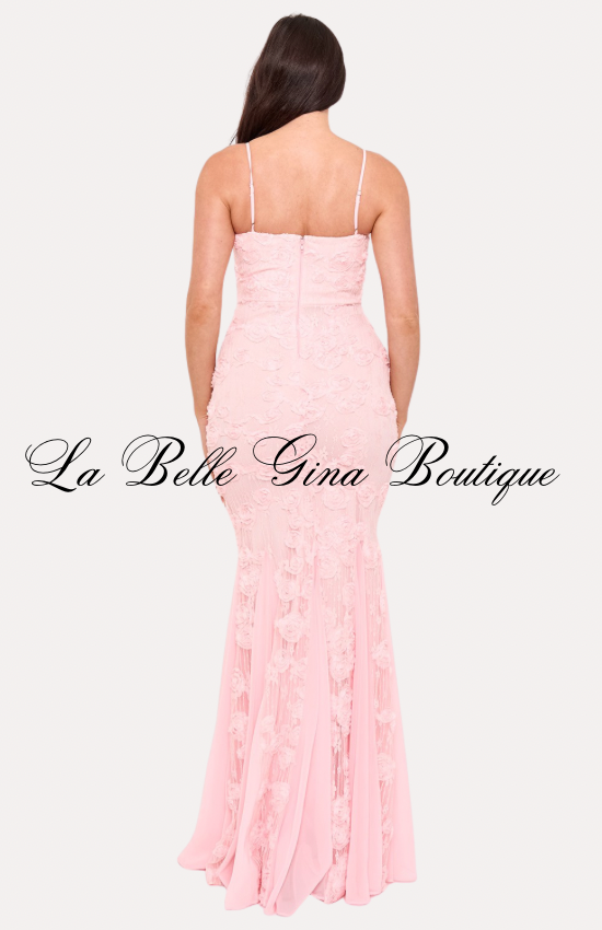 Blushing Rose Lace Mermaid Maxi Dress – Elegant Formal Evening Gown | La Belle Gina Boutique