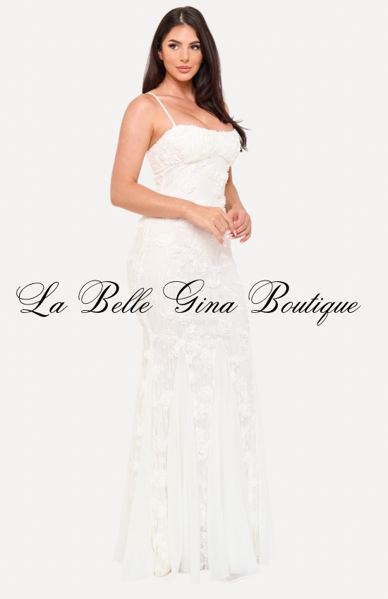 Blushing Rose Lace Mermaid Maxi Dress – Elegant Formal Evening Gown | La Belle Gina Boutique