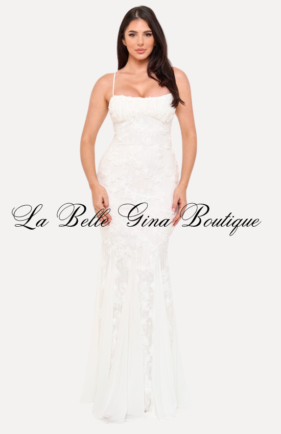 Blushing Rose Lace Mermaid Maxi Dress – Elegant Formal Evening Gown | La Belle Gina Boutique