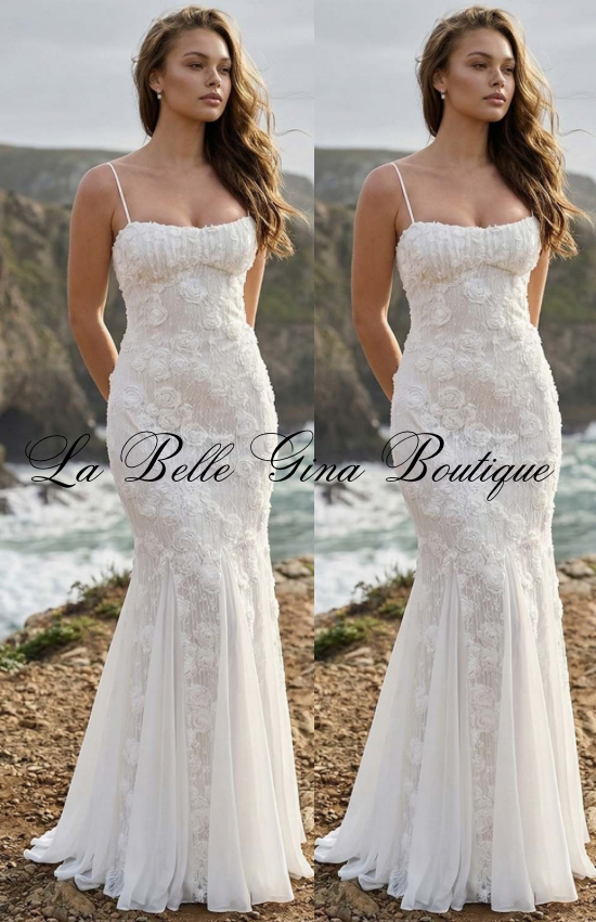 Blushing Rose Lace Mermaid Maxi Dress – Elegant Formal Evening Gown | La Belle Gina Boutique