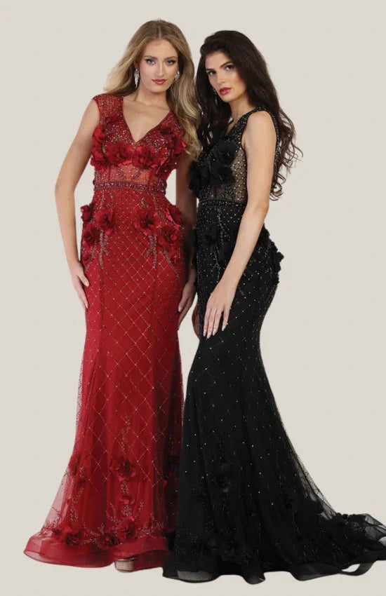 Luxury 3D Floral Beaded Mermaid Gown – Elegant Evening Prom Dress