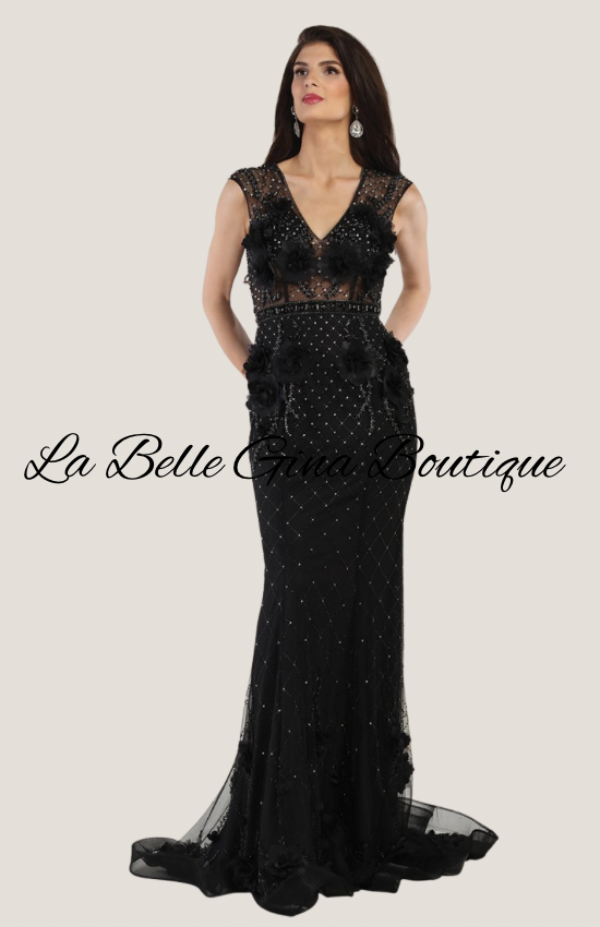 Luxury 3D Floral Beaded Mermaid Gown – Elegant Evening Prom Dress