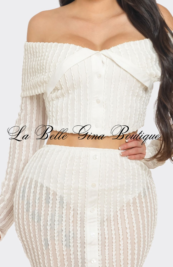 Midnight Muse Off-Shoulder Buttoned Two-Piece Mini Dress Set | Sexy Knit Skirt S