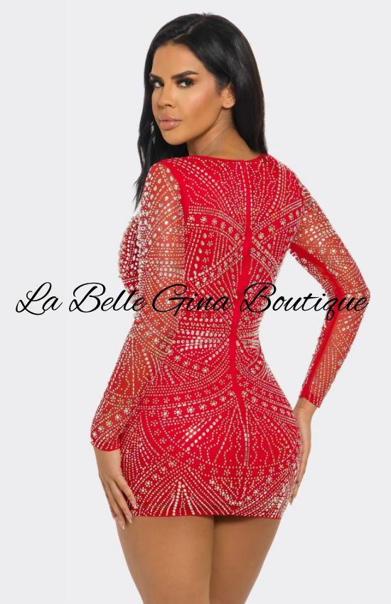 Luxury Rhinestone Long Sleeve Mini Dress – Sparkly Bodycon Party Dress | La Belle Gina Boutique