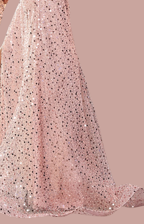 Blue Sequin Gown with High Slit – Elegant Evening Prom Dress