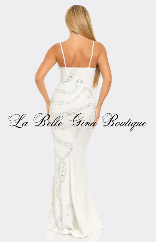 Ethereal Swirl Rhinestone Mermaid Gown – Elegant Formal Evening Dress for Women