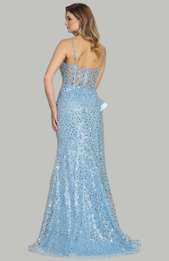 Blue Sequin Gown with High Slit – Elegant Evening Prom Dress