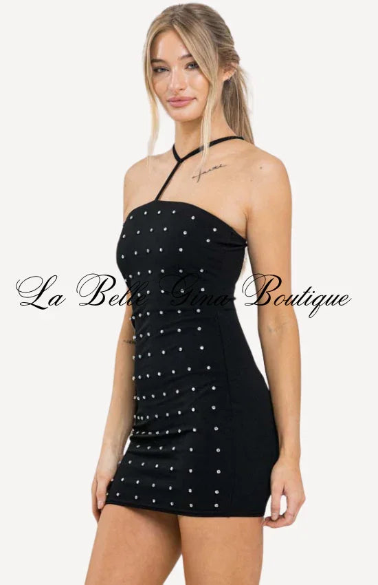 Starlight Mini Dress with Rhinestones – Night Out Bodycon Green / M