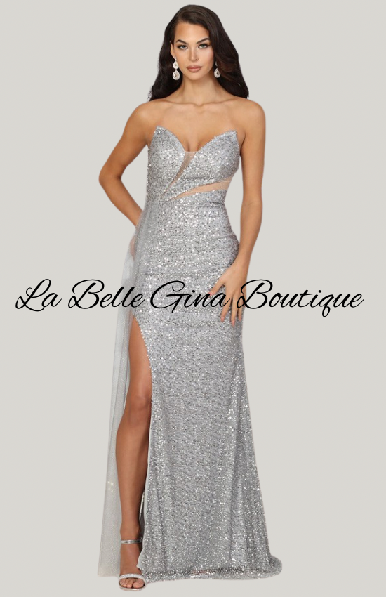 Sequin Strapless Slit Maxi Dress – Sparkling Evening Gown for Prom, Gala & Special Events