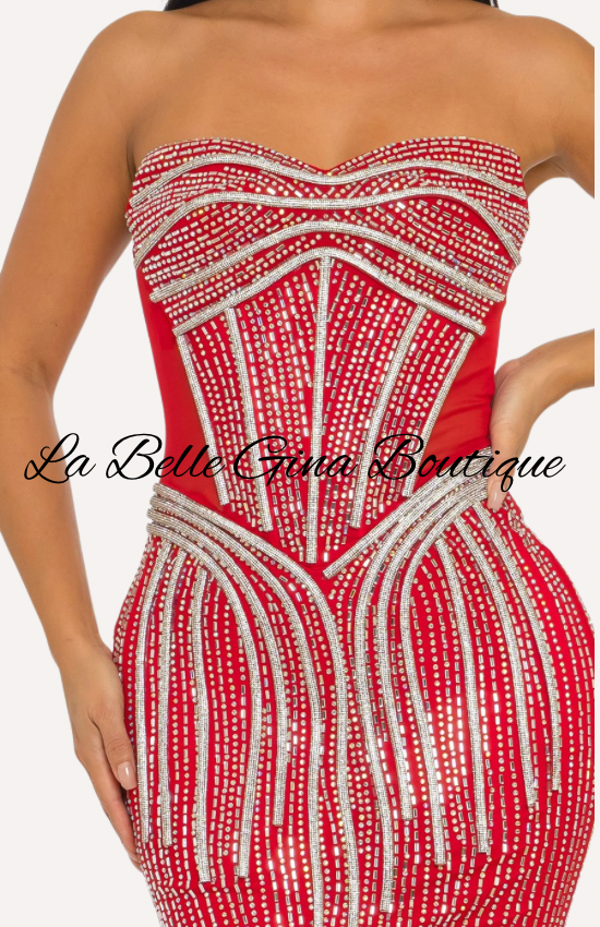 Rhinestone Corset Evening Gown – Sparkly Strapless Formal Dress | La Belle Gina Boutique