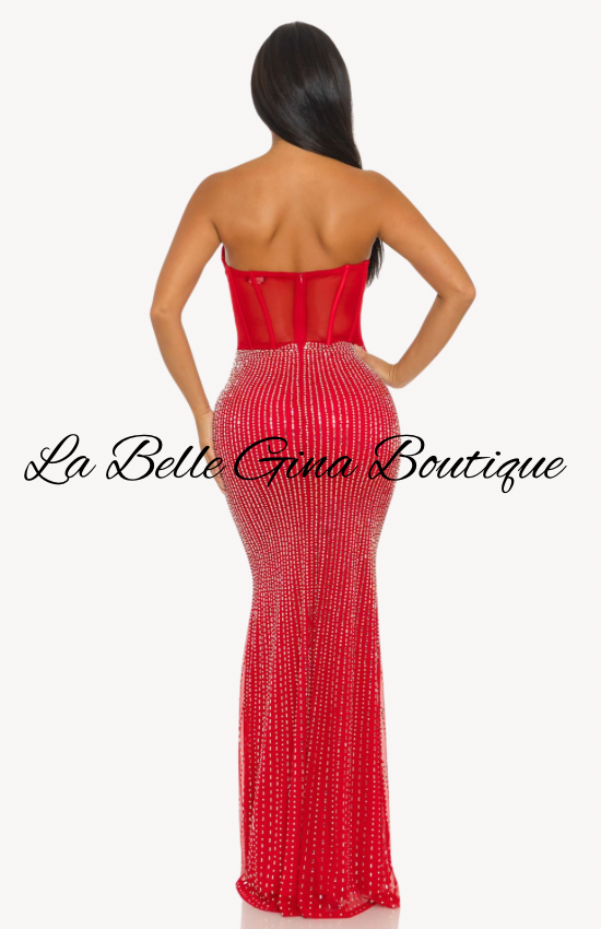 Rhinestone Corset Evening Gown – Sparkly Strapless Formal Dress | La Belle Gina Boutique
