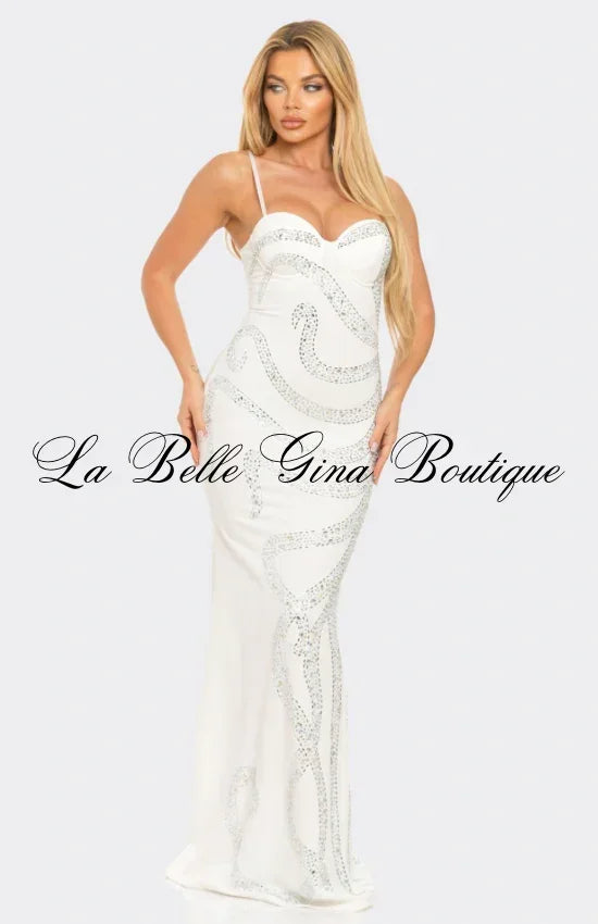 Ethereal Swirl Rhinestone Mermaid Gown – Elegant Formal Evening Dress for Women