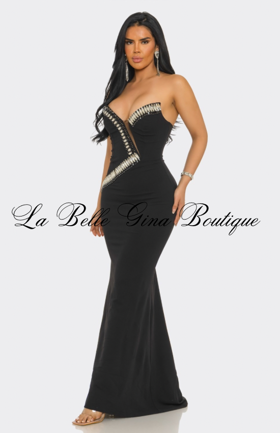 Imperial Goddess Strapless Rhinestone Trim Mermaid Gown | Luxury Evening Dress