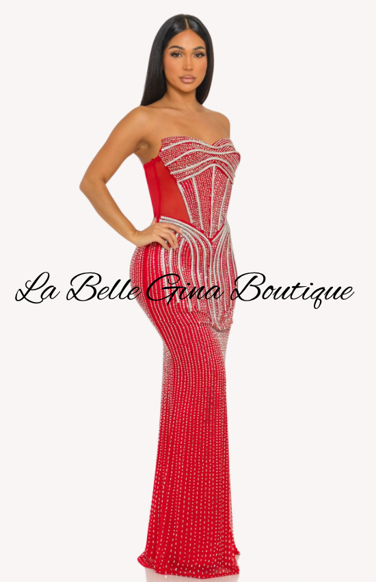 Rhinestone Corset Evening Gown – Sparkly Strapless Formal Dress | La Belle Gina Boutique