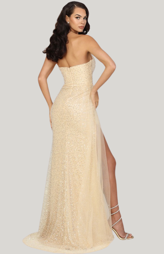 Sequin Strapless Slit Maxi Dress – Sparkling Evening Gown for Prom, Gala & Special Events