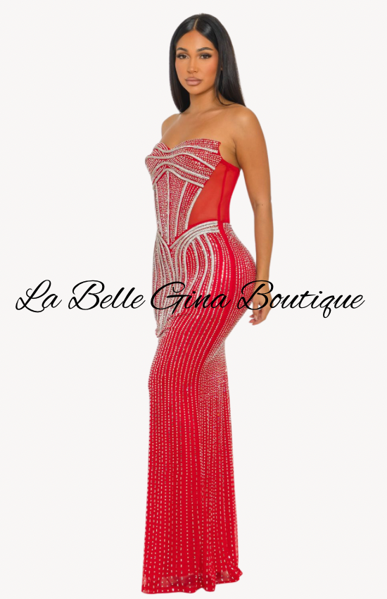 Rhinestone Corset Evening Gown – Sparkly Strapless Formal Dress | La Belle Gina Boutique