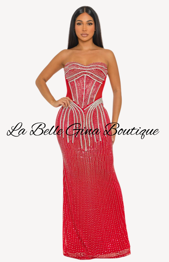 Rhinestone Corset Evening Gown – Sparkly Strapless Formal Dress | La Belle Gina Boutique