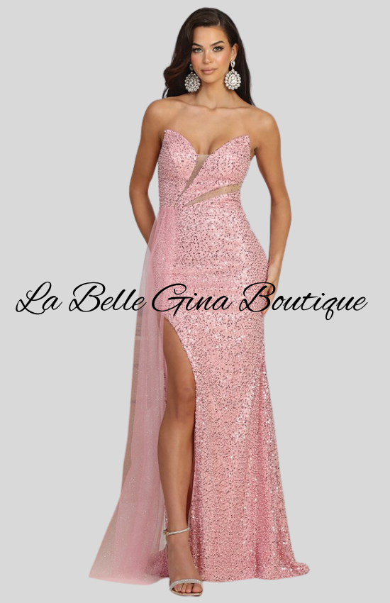 Sequin Strapless Slit Maxi Dress – Sparkling Evening Gown for Prom, Gala & Special Events