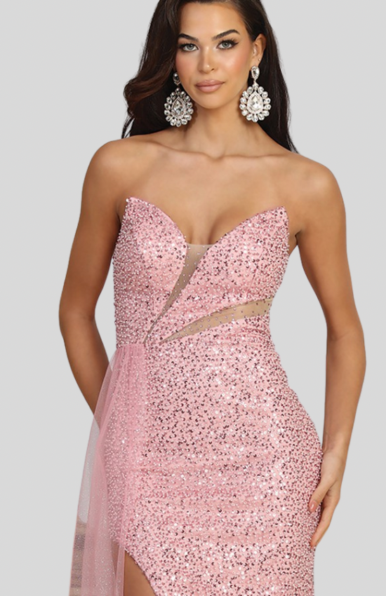 Sequin Strapless Slit Maxi Dress – Sparkling Evening Gown for Prom, Gala & Special Events
