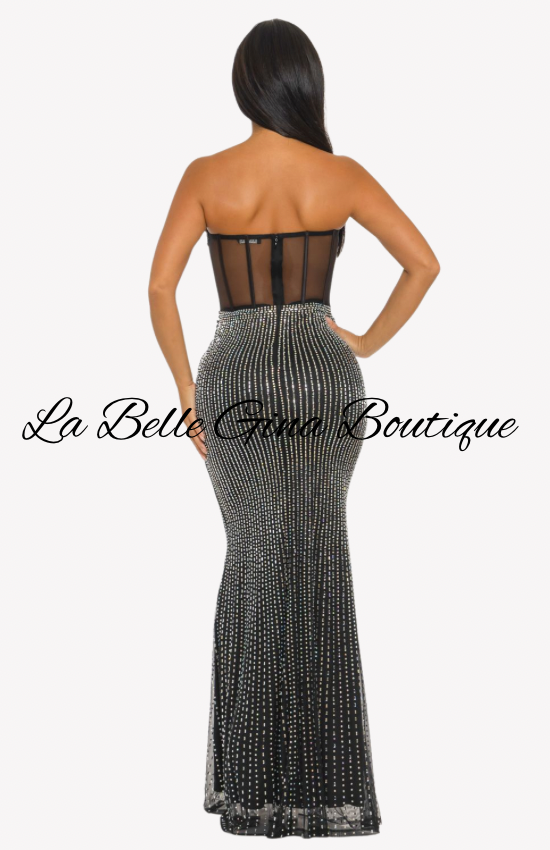 Rhinestone Corset Evening Gown – Sparkly Strapless Formal Dress | La Belle Gina Boutique