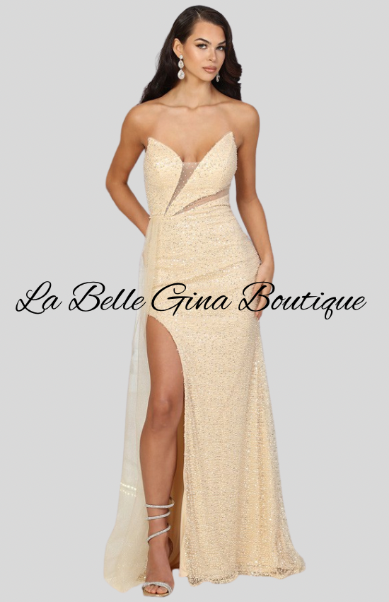 Sequin Strapless Slit Maxi Dress – Sparkling Evening Gown for Prom, Gala & Special Events