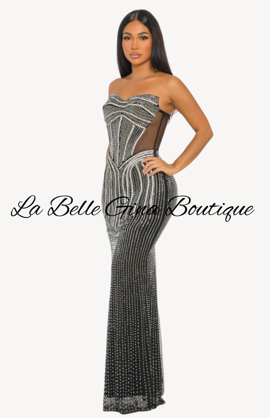 Rhinestone Corset Evening Gown – Sparkly Strapless Formal Dress | La Belle Gina Boutique