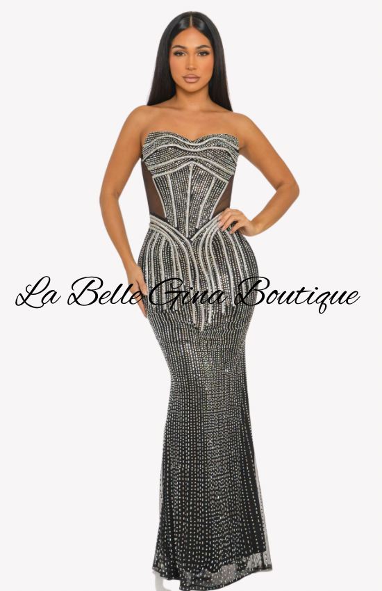Rhinestone Corset Evening Gown – Sparkly Strapless Formal Dress | La Belle Gina Boutique